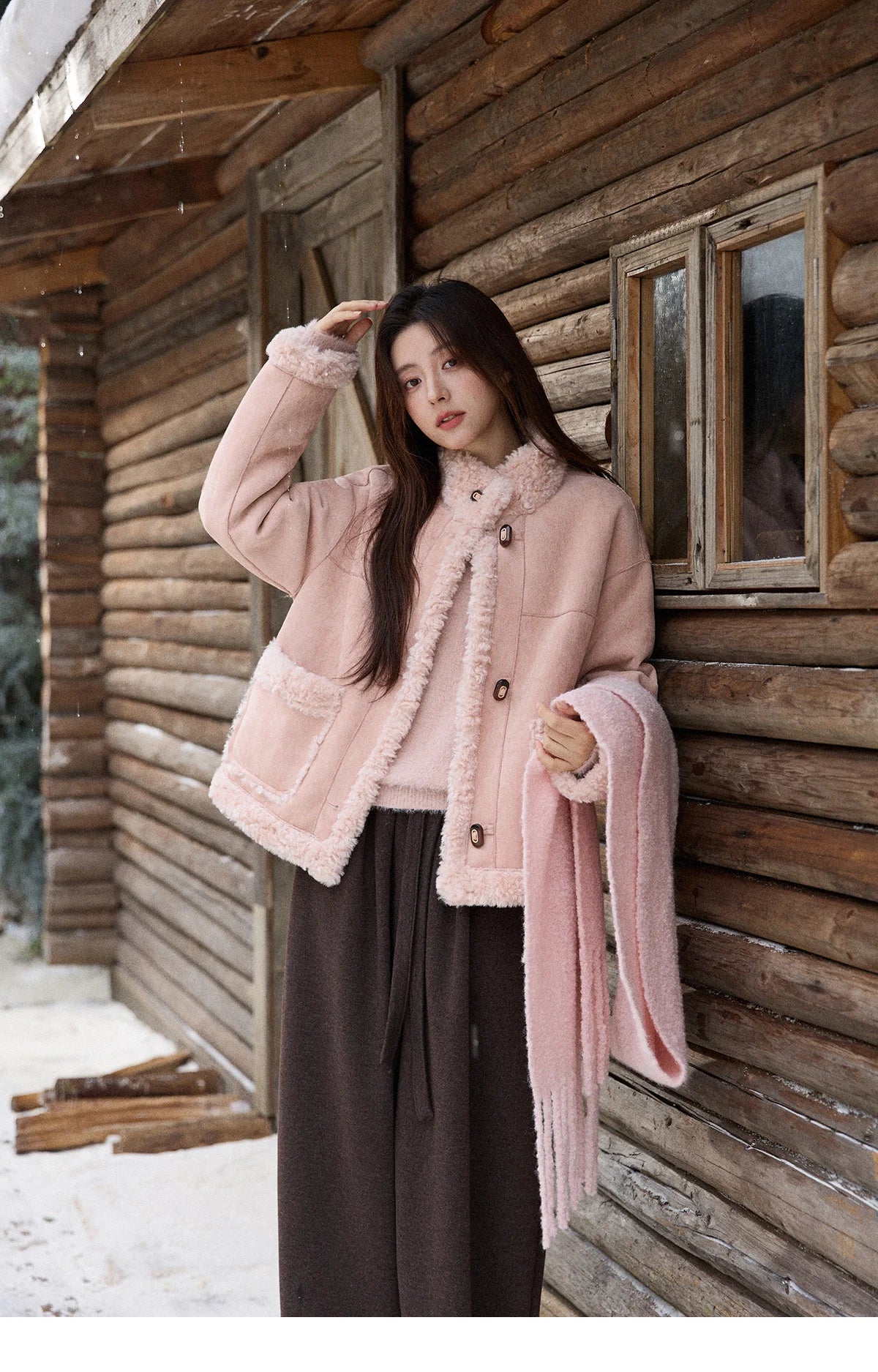 MISHOW Winter Jacket Women 2025 Elegant Luxury Suede Composite Fur Stand-up Collar Short Jacket Windproof Warm Coat MXE87W0941