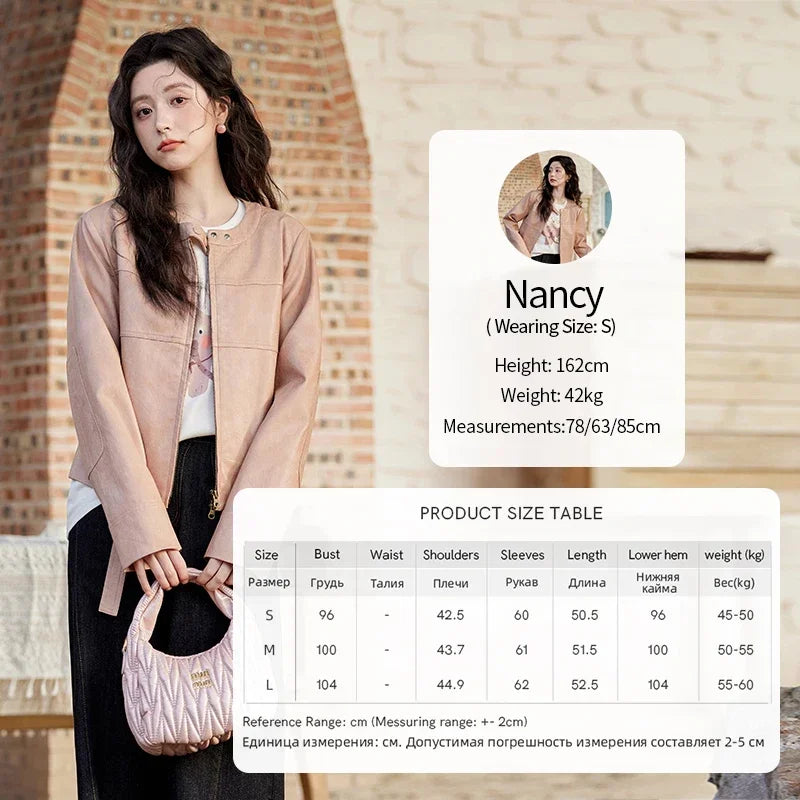 MISHOW Fashion Pink Leather Jacket Women's Spring 2025 New Shoulder Long Sleeved Slim Fit Leisure Tops Coat Female MXE11W0714