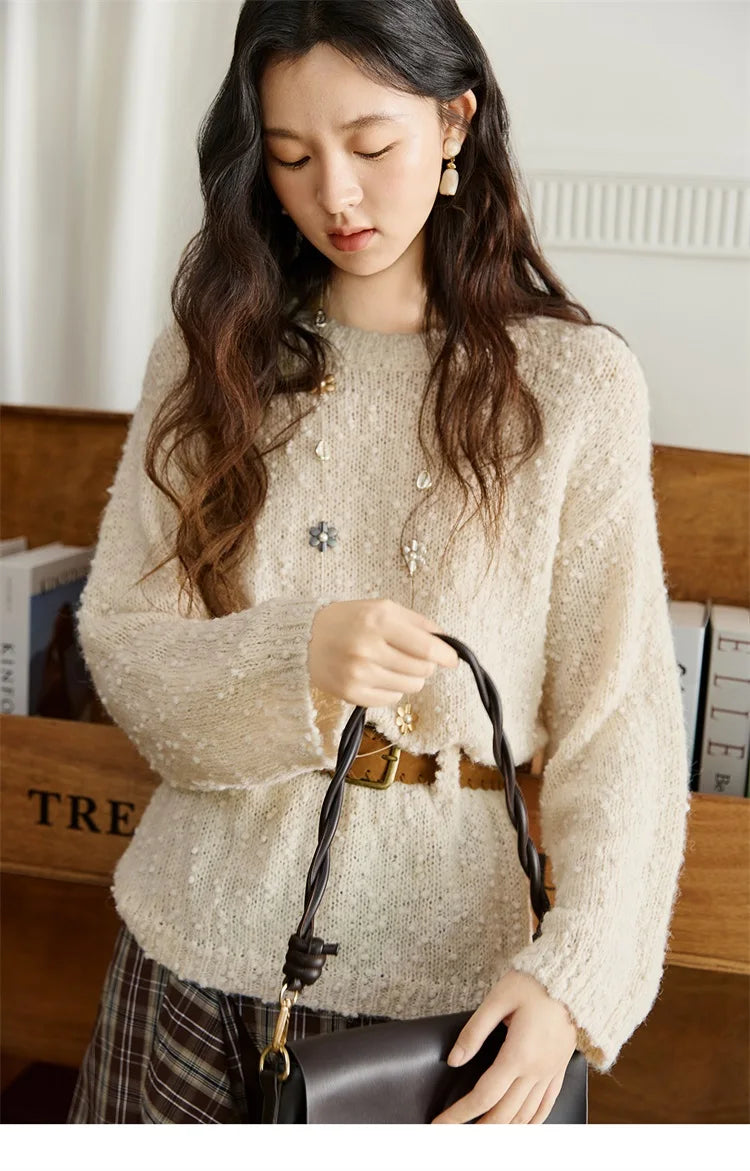 MISHOW Sweater Woman Wool 2025 Autumn New Belt Waist Design Drop Shoulder Sleeves Knit Top Commute Pullover Women MXE46Z2582