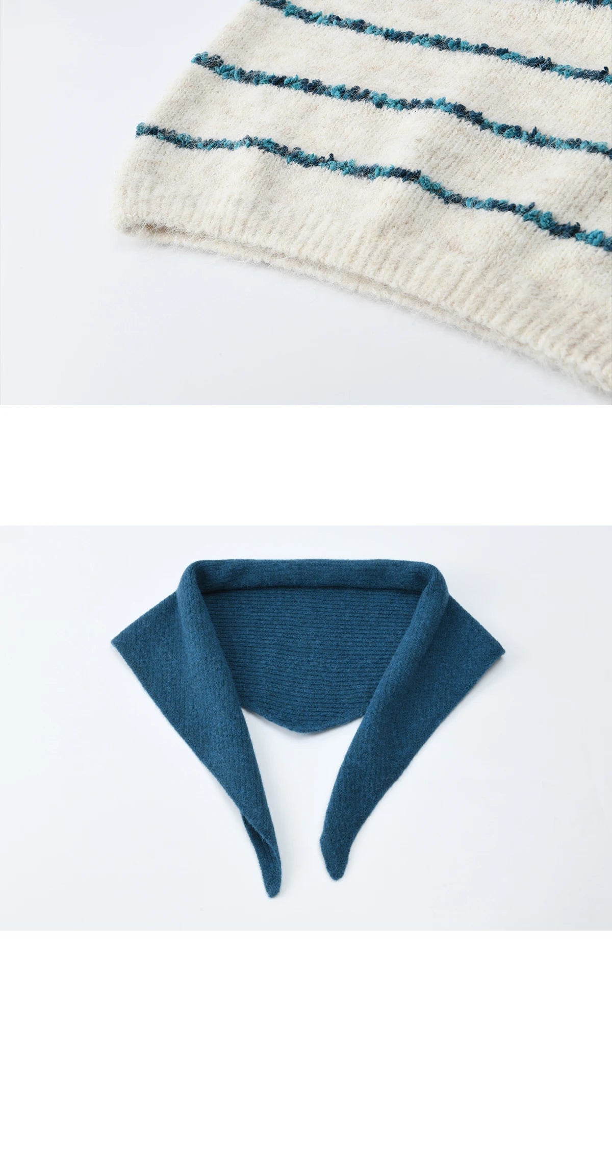 MISHOW Women's Blue Striped Sweater 2025 New Alpaca Wool Shawl Scarf Set Retro Loose Casual Knit Top Winter Clothes MXE90Z2821