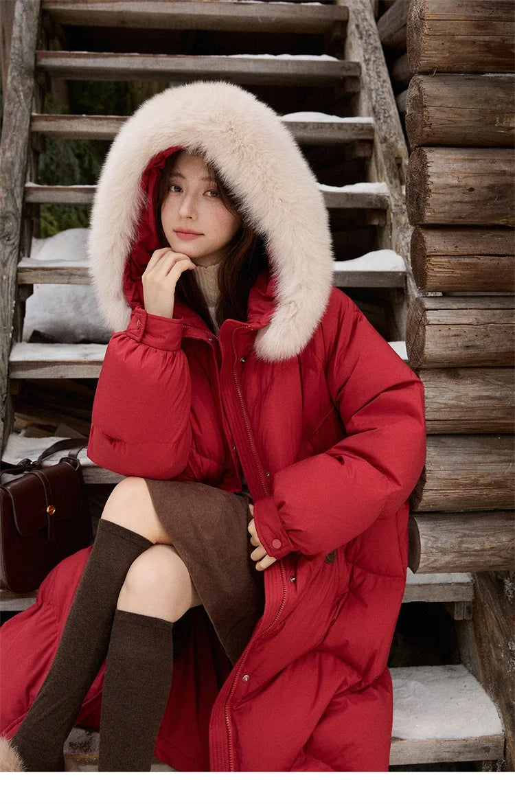 MISHOW Fox Fur Collar Down Jacket for Women 2025 Winter Fashion 90% White Duck Down Thickened Coat Warm Long Coat MXE51Y0082