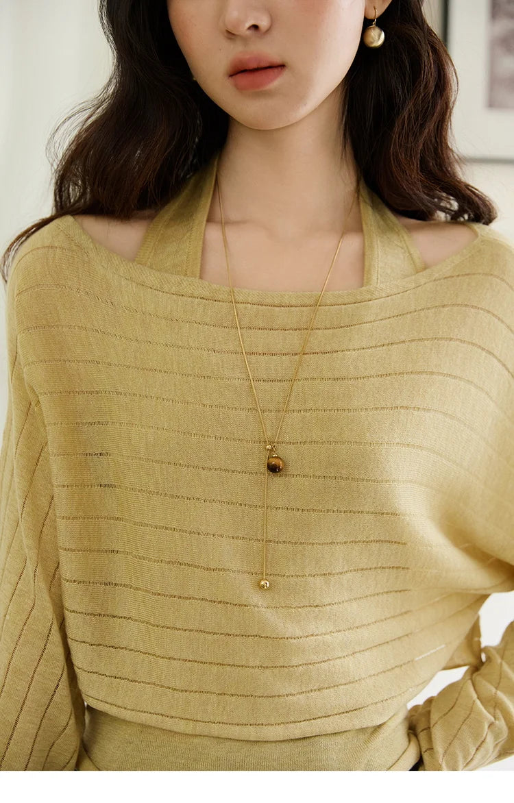 MISHOW Striped Short Hanging Neck Top Two-piece Set 2025 Autumn Wool Blend Knitted Sweater Casual Fashion Top Sets MXE46T1399