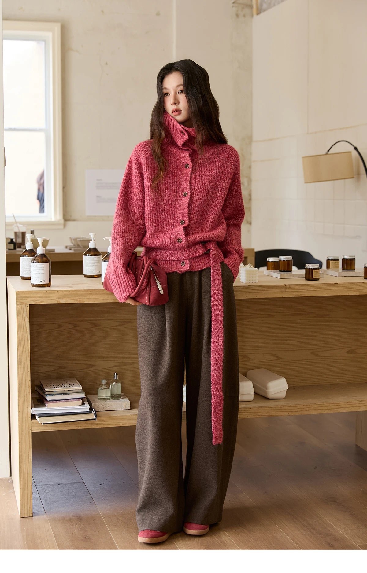 MISHOW Women Pants 2025 Autumn Winter Retro Brown Wide-leg Pants High Waist Design Loose Casual Drape Pants MXE88K1122