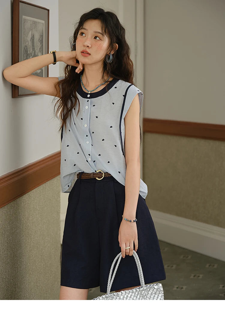 MISHOW Women's 2 Piece Set 2025 Summer Fashion Sleeveless Button Shirt High Waist A-line Shorts Set Ladies Clothing MXE37T0656