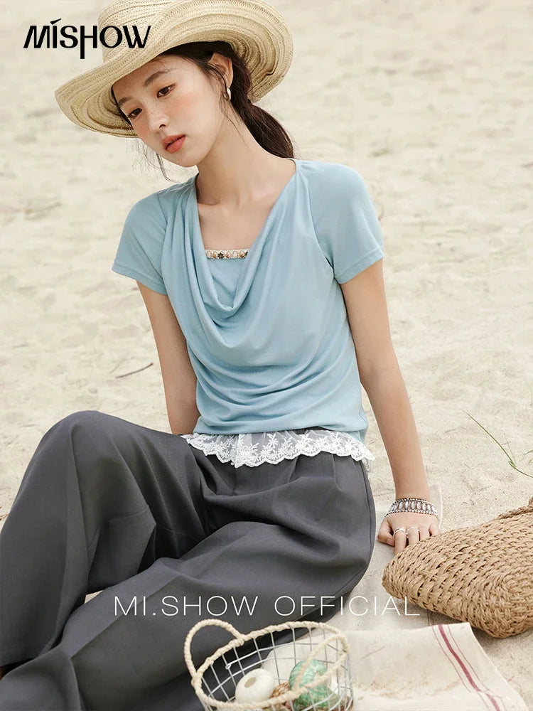 MISHOW Gray Suitable Pant Women 2025 Summer High Waist Retro Long Wide Leg Pants Woman Fashion Office Lady Trousers MXE32K0921