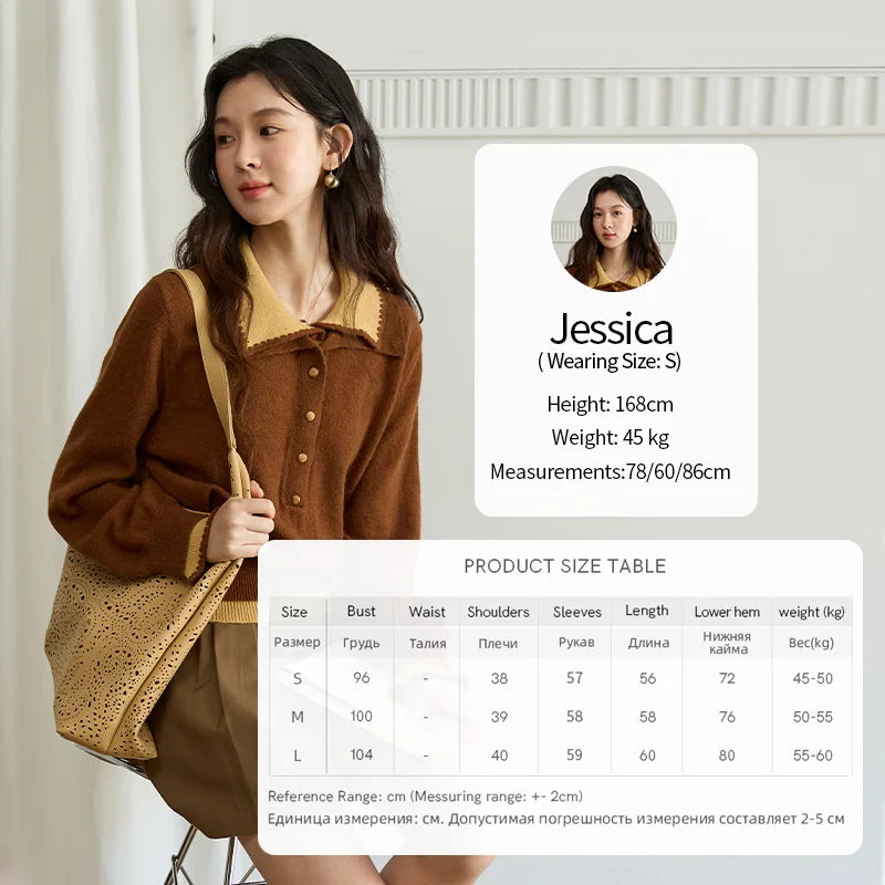 MISHOW Elegant Women's Sweaters 2025 Autumn Designer Knitted Double-layer Turn-down Collar Loose Long Sleeves Tops MXE45Z2502