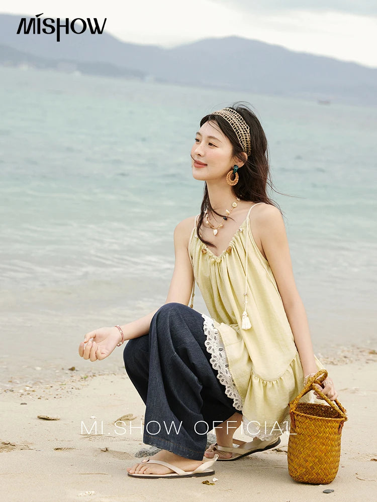 MISHOW French Summer Camisole for Women 2025 Sweet Lace Hollow Flower Sleeveless Tops Female New Fashion Holiday Top MXE33X1758