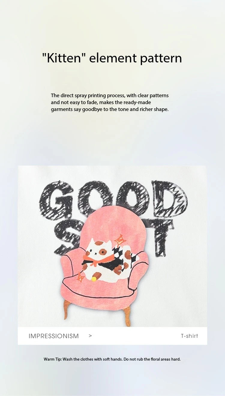 MISHOW Printed Cotton T-shirts for Women Spring 2025 Loose Slim Short Round Neck Tees Versatile Soft Casual Tops MXE13T0461