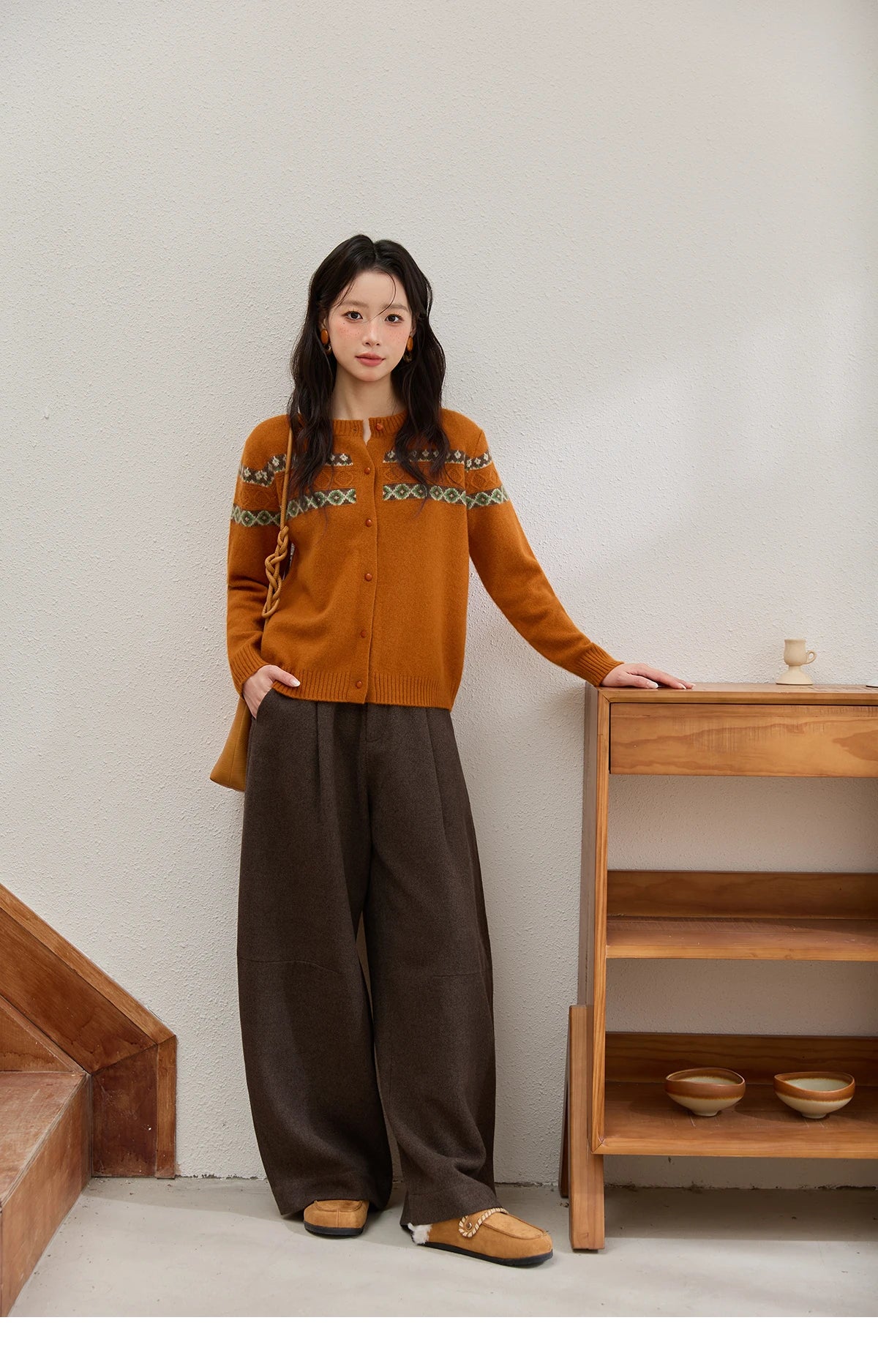 MISHOW Women Pants 2025 Autumn Winter Retro Brown Wide-leg Pants High Waist Design Loose Casual Drape Pants MXE88K1122