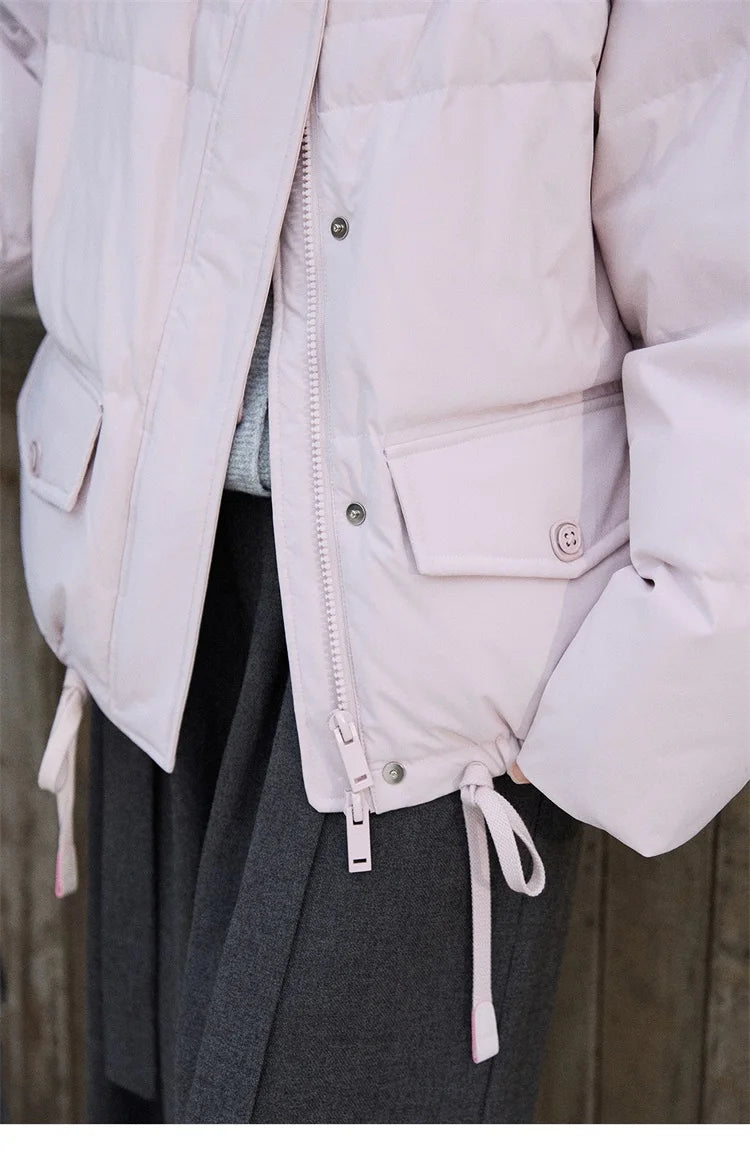 MISHOW Short Lightweight Puffer for Women 2025 Fashion Loose Long-sleeved Down Jacket Detachable Fur Collar Warm Coat MXE87Y0084