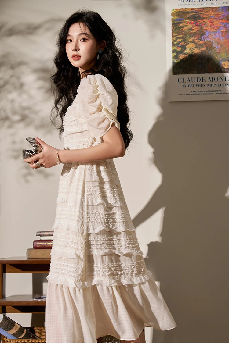 MISHOW Women's French Lace Dress 2024 New Summer New Chiffon Midi Temperament Short Sleeve Woman Dresses Clothing MXD21L1756