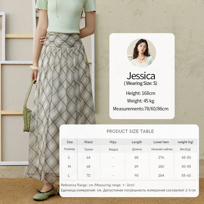 MISHOW Apricot Green Retro Plaid Skirt for Women Summer 2025 Pleated Chiffon High Waist Elegant Slim A-line Skirts MXE35B0747