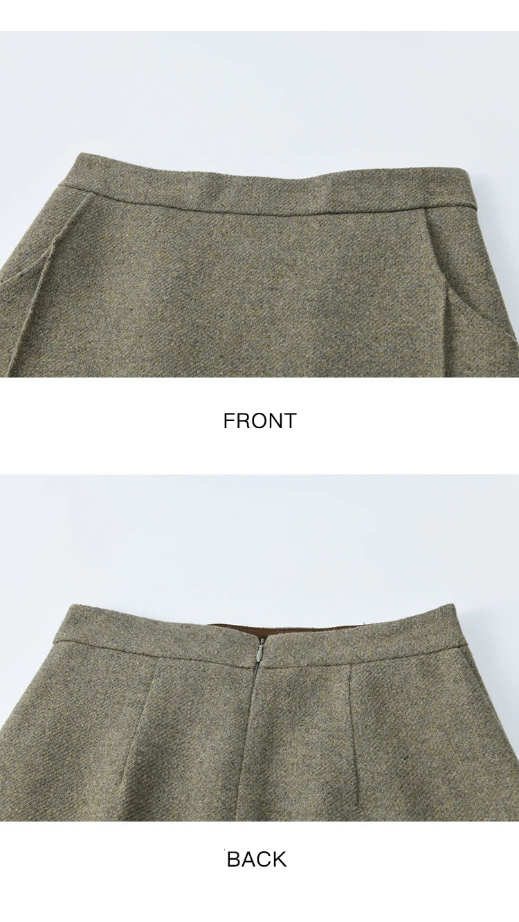 MISHOW Women's Wool A-line Skirt 2025 Autumn Winter Retro Suede Woolen Rear Hem Slit Skirt Versatile Waist Skirts MXE46B2426