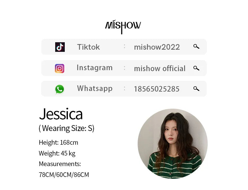 MISHOW Green Striped Cardigans for Woman 2025 Winter Knitted Cardigan Wool Blend Loose Retro Crew Neck Knit Sweater MXE86Z2735