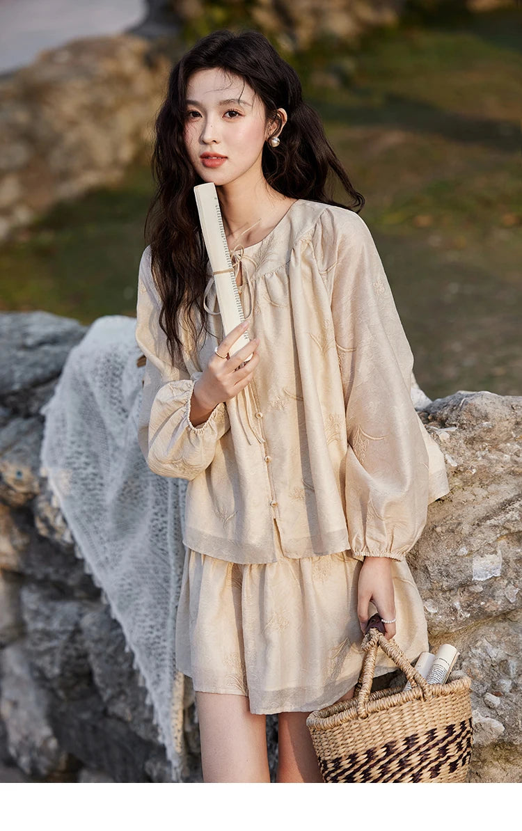 MISHOW Iris Embroidery Blouse Elastic Waist Skirt Set for Women Spring Summer 2025 Jacquard Commuting Slim Two Pieces MXE13T0454