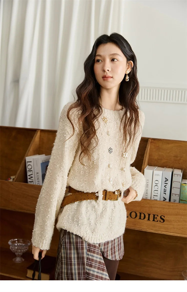 MISHOW Sweater Woman Wool 2025 Autumn New Belt Waist Design Drop Shoulder Sleeves Knit Top Commute Pullover Women MXE46Z2582