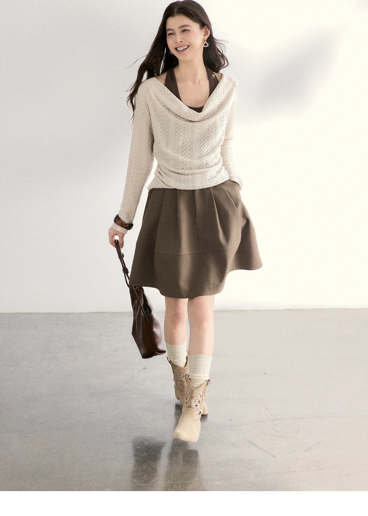 MISHOW Women's Knit Top Halter Camisole Set 2026 Spring Swinging Collar Hollow Out Knitted Casual Two-Piece Knitwear MXF108T0751