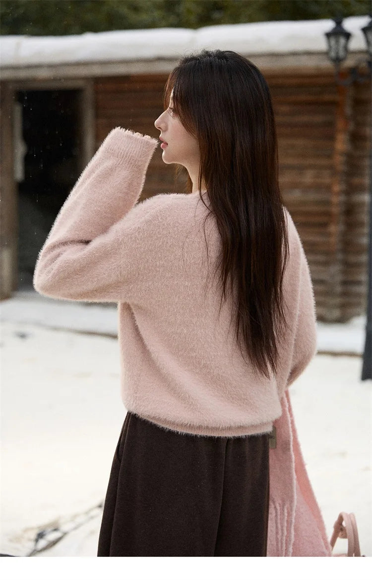 MISHOW Long Sleeve Sweaters 2025 Winter Elegant Loose Handmade Crochet Bowknot Sweater Women's Casual Knitted Top MXE87Z2679