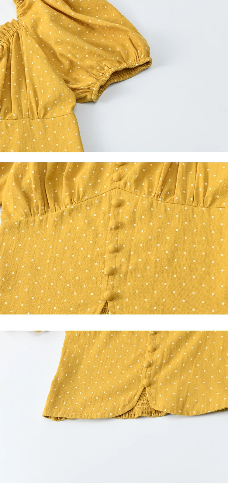 MISHOW Yellow Polka Dot One Shoulder Blouses for Women Summer 2025 Back Elastic Vintage 100 Cotton Top Lace-up Blouse MXE35X1840