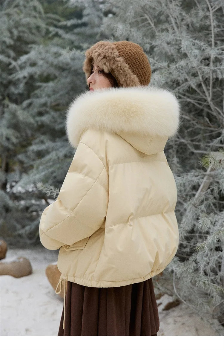 MISHOW Short Lightweight Puffer for Women 2025 Fashion Loose Long-sleeved Down Jacket Detachable Fur Collar Warm Coat MXE87Y0084