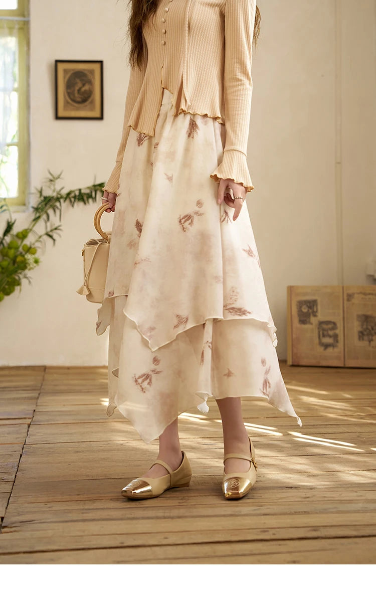 MISHOW Long Flowy Skirt for Women 2024 Spring Irregular High Waist A-Line Print Beach Zipper Skirts Woman Clothing MXD11B0215