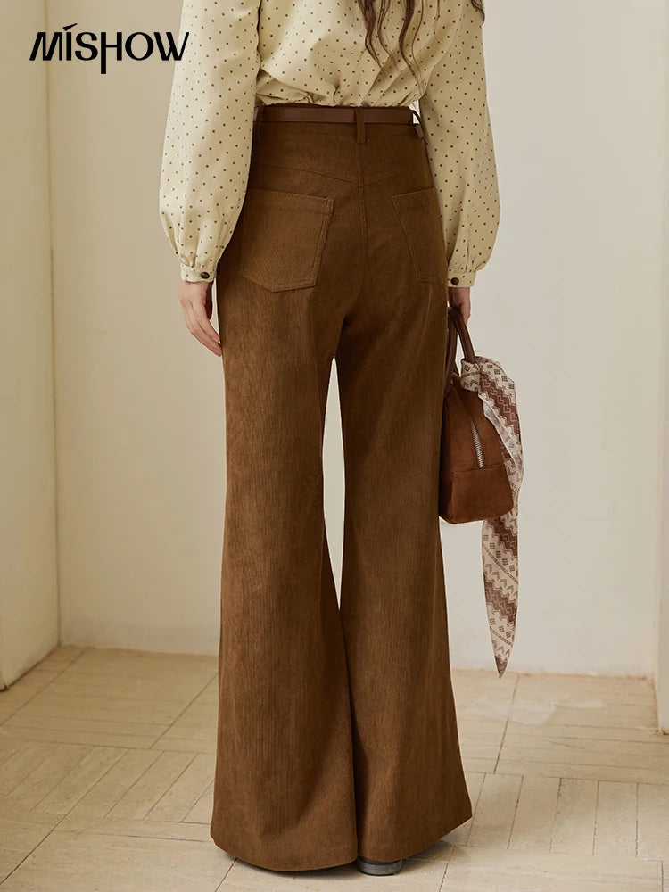 MISHOW Women Pants 2025 Autumn Vintage Corduroy Flare Pants Solid Casual Slim Straight Wide-Leg Pants Woman Clothes MXE45K1069