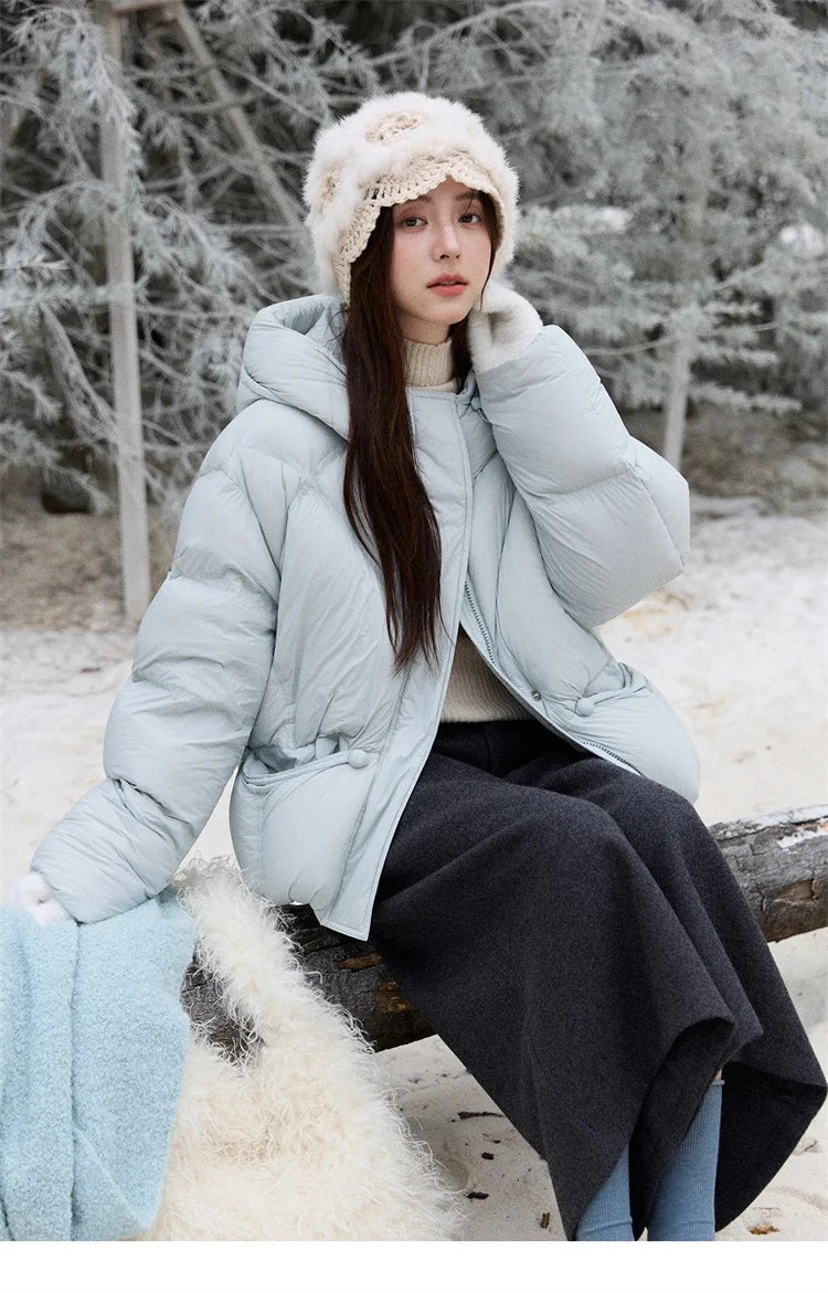 MISHOW Blue Down Coat Women 2025 Winter Fashion Elegant 90% White Duck Down Short Lightweight Puffer Jacket Warm MXE51Y0081