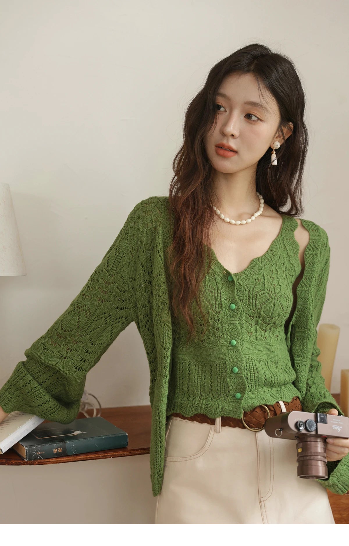 MISHOW Women's Wool Knitted Suit Autumn 2025 Flared Sleeves Lace-up Cardigan Single-breasted Camisole Two-piece Set MXE42T0717