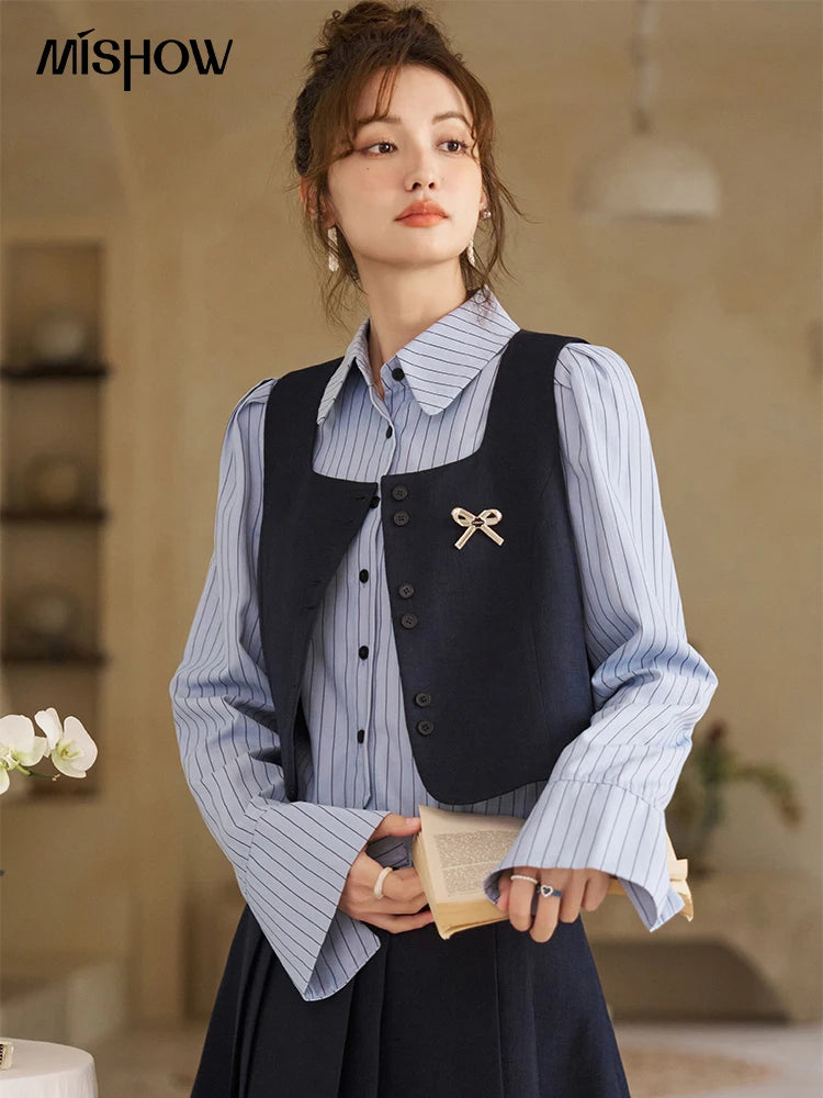 MISHOW French Vest Coat 2024 Spring Bow Square Neck Temperament Sleeveless Short Single Breasted Tank Top Outerwear MXD12W0294