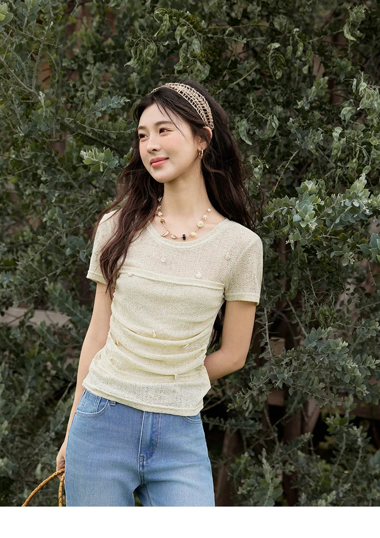 MISHOW Solid Office Lady Summer Shirts for Women 2025 New Short Sleeve Round Neck Knitted T-shirt Female Fashion Slim MXE32Z1232