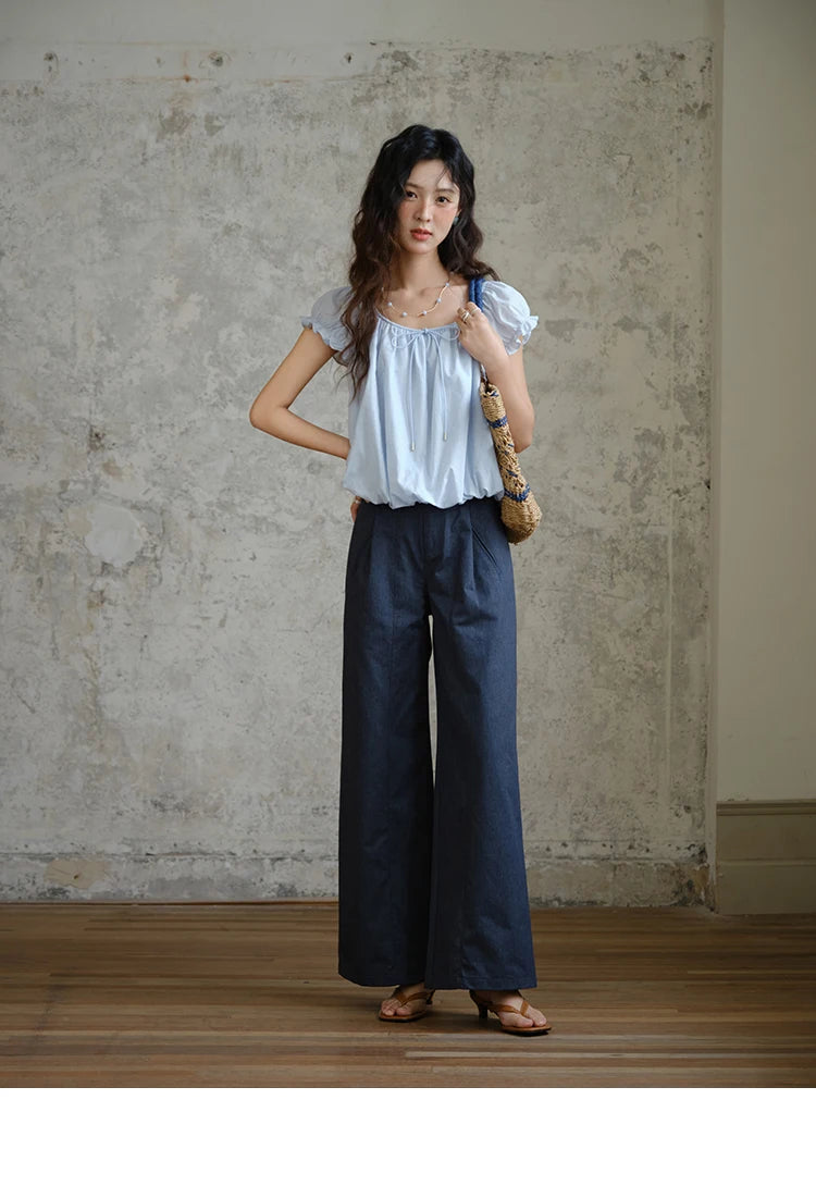 MISHOW 100% Cotton Blouse for Women 2025 Summer New Fashion Puff Sleeve Casual Commute Lace Up Top Ladies Clothing MXE37X1893