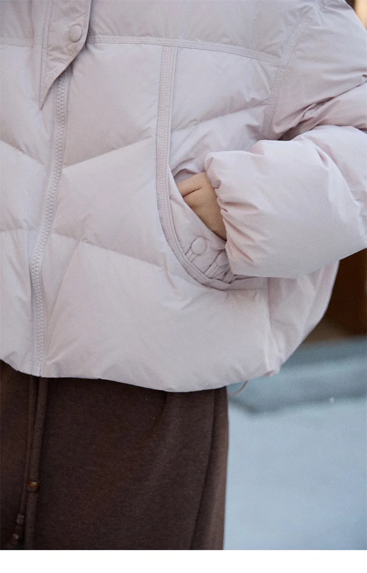 MISHOW Women's Short Coat with 90% White Duck Down Filling Windproof Down-proof Hooded Jacket Lightweight Warm Coat MXE51Y0080