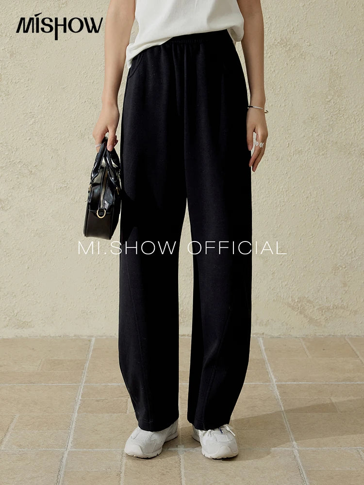 MISHOW Elastic Waist Sweatpants for Women Spring 2025 Versatile Solid Sports Pants Straight Leg Long Sickle Pants MXE14K0875