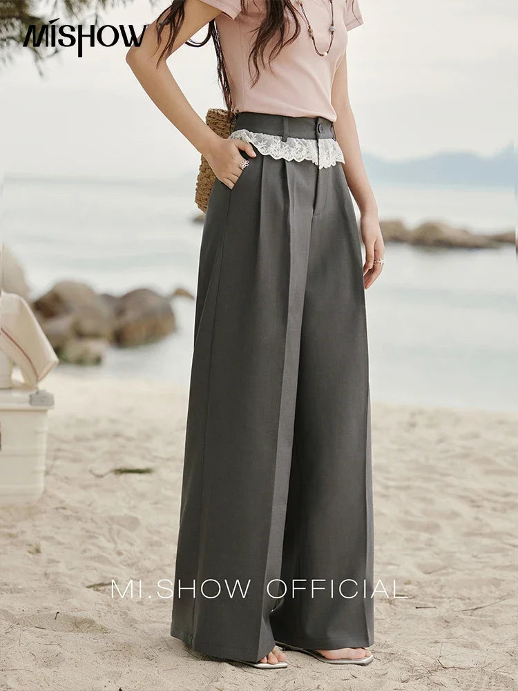 MISHOW Gray Suitable Pant Women 2025 Summer High Waist Retro Long Wide Leg Pants Woman Fashion Office Lady Trousers MXE32K0921