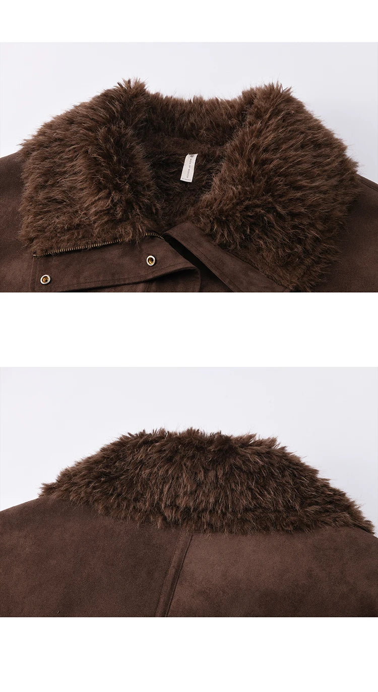 MISHOW Women's Blue Jacket 2025 Winter Blue Plush Turn-down Collar Zip-up Coat Fashion Casual Warm Loose Coat Woman MXE87W0917