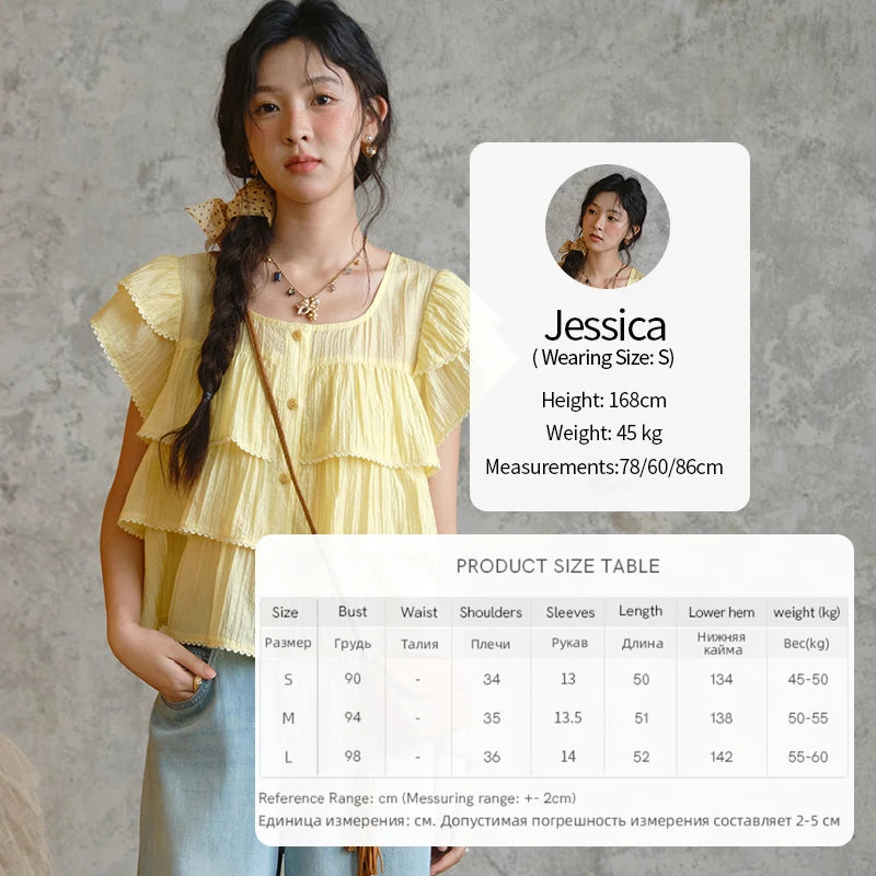 MISHOW Butterfly Sleeve Chiffon Shirt Women's 2025 Summer New Women's Clothing Retro Square Neck Button Casual Shirt MXD30X1488