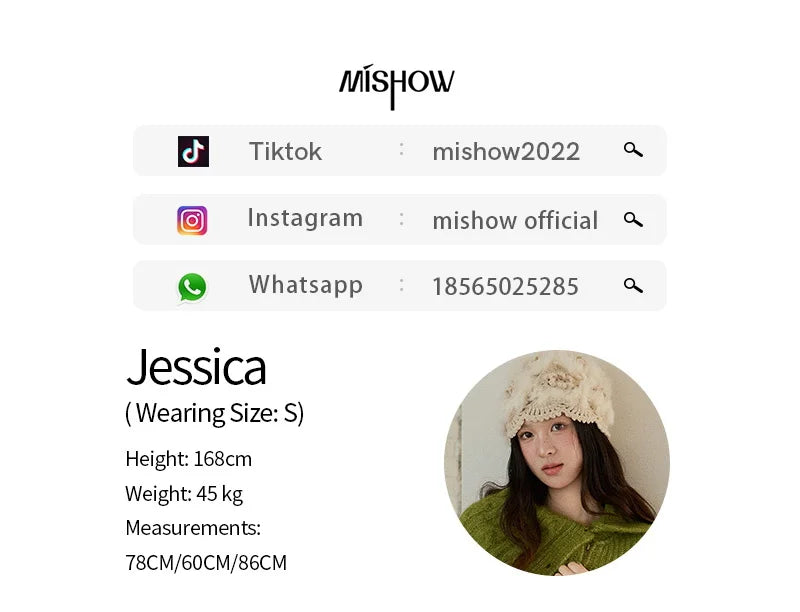 MISHOW Woman Green Sweater 2025 Winter Wool Blend Long-pile Large Lapel Knit Top Loose Design Commute Pullovers MXE90Z2760