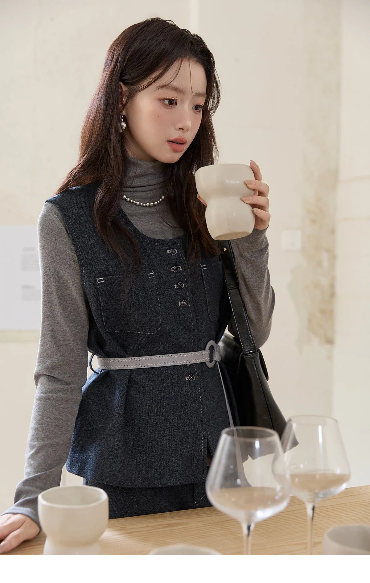 MISHOW Blue Three-piece Suit for Women 2025 Autumn Sleeveless Vest Straight Midi Skirt Slim Knit Tops Skirt Set MXE49T1421