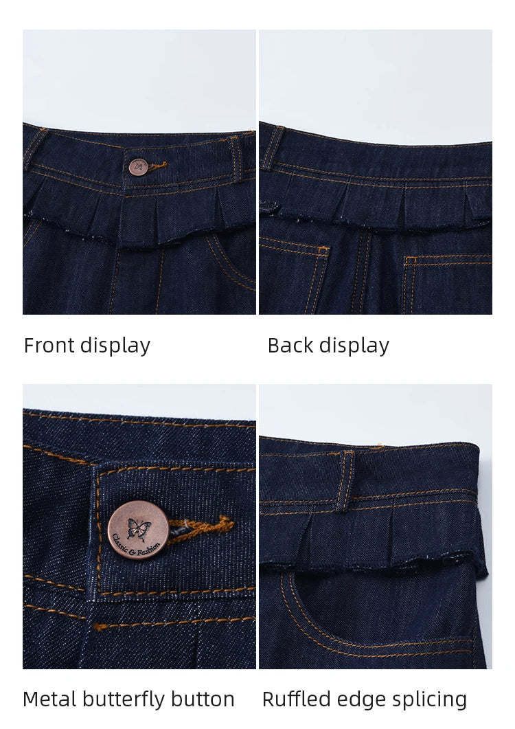 MISHOW Casual Spring Summer Jeans for Women 2025 Stitching Ruffle High Waist Jeans Female New Fashion Wide Leg Pants MXE16K0907