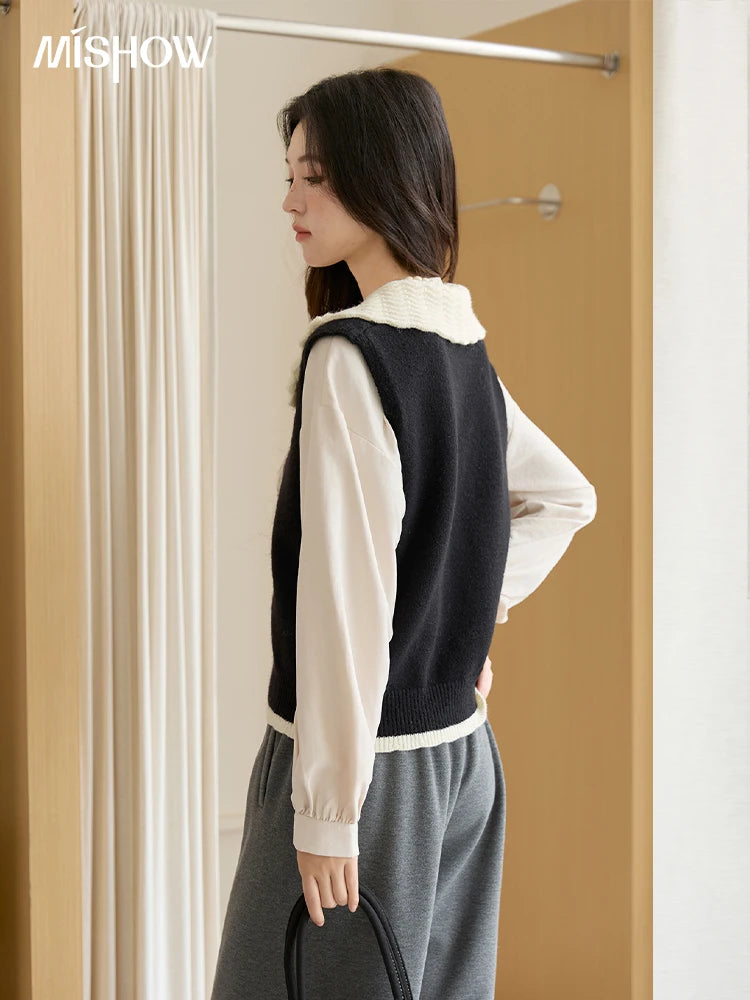 Mishow Black Peter Pan Collar Knitted Vest MXE45Z2484