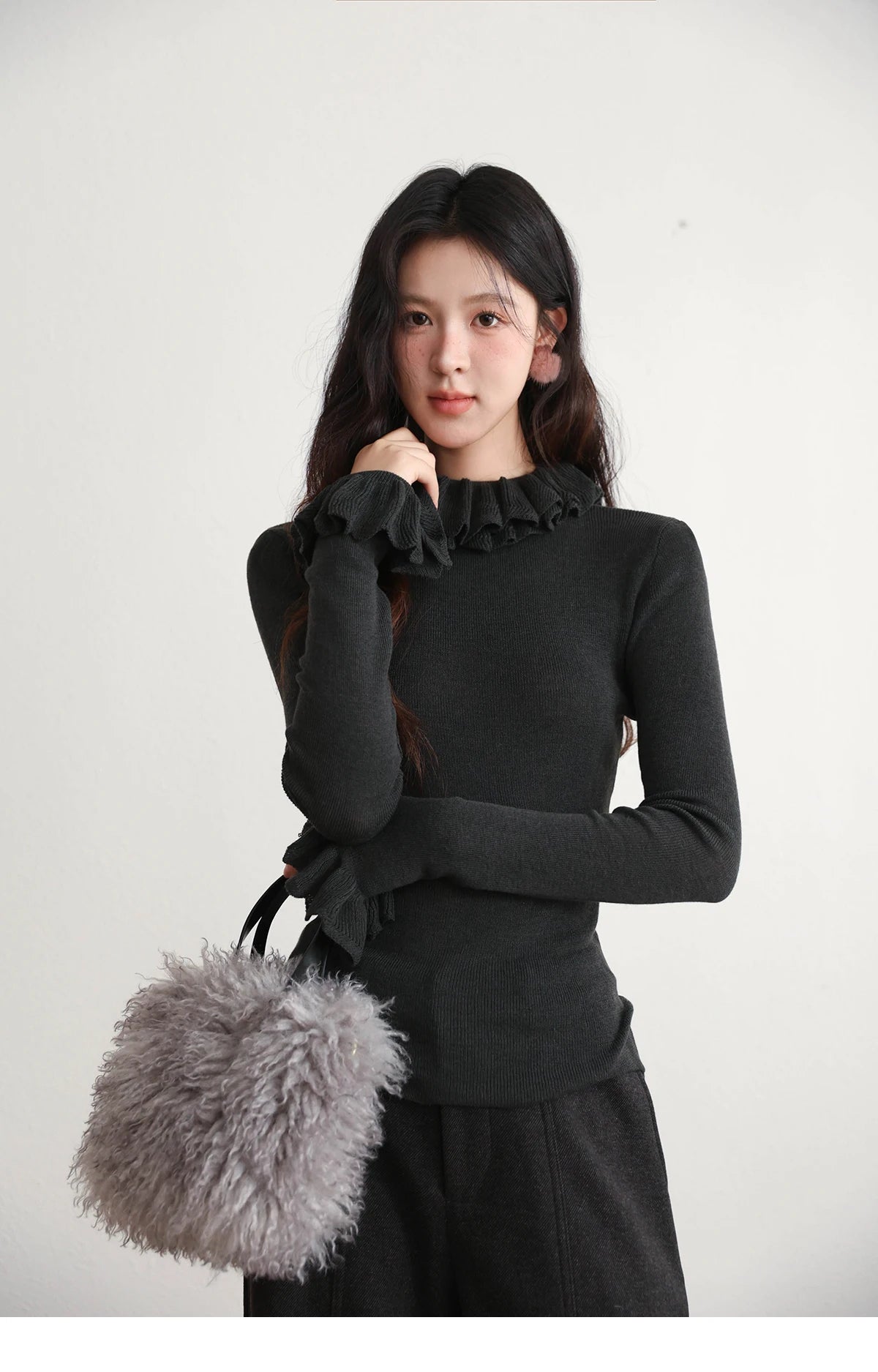 MISHOW Women's Cherry Jacquard Flecked Cardigan 2025 Autumn Winter Korean Drop Shoulder Tops Loose Crew Neck Knitwear MXE91Z2837