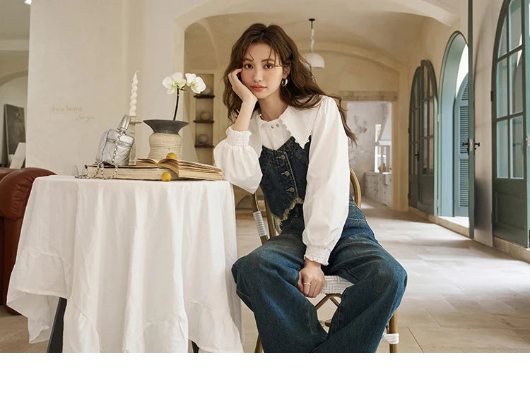 MISHOW American Retro Denim Suspender Tank Top 2024 Spring Single Breasted Sleeveless Short Vest Top Outerwear MXD12D0025