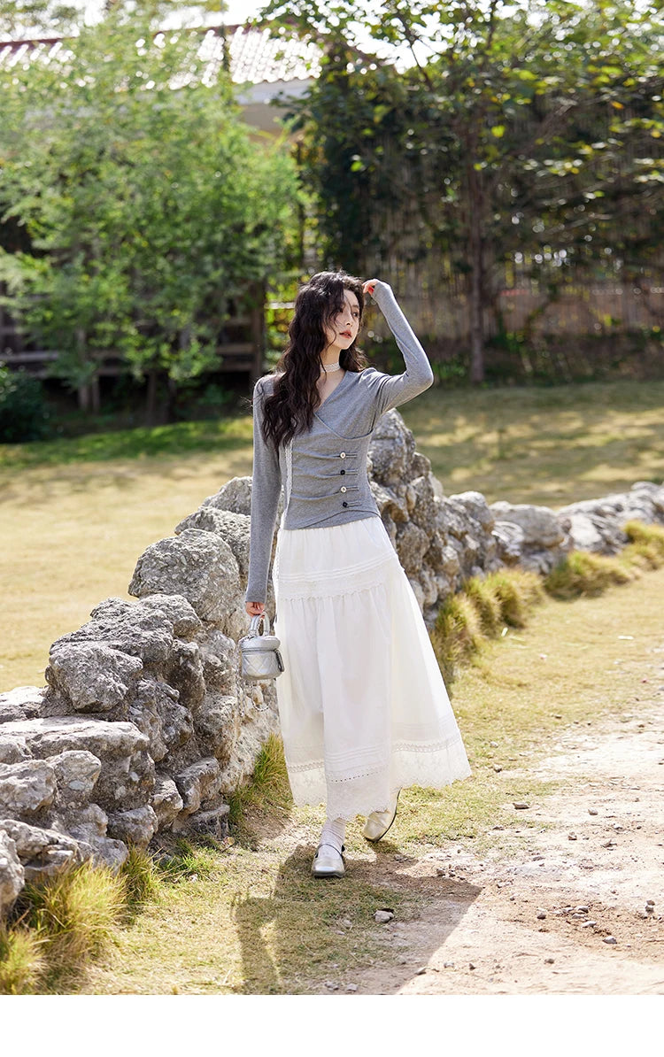 MISHOW French Retro Hollow Lace Skirt for Women Spring 2025 Elegnat 100 Cotton A-line Skirt High Waist Sweet Skirts MXE12B0643