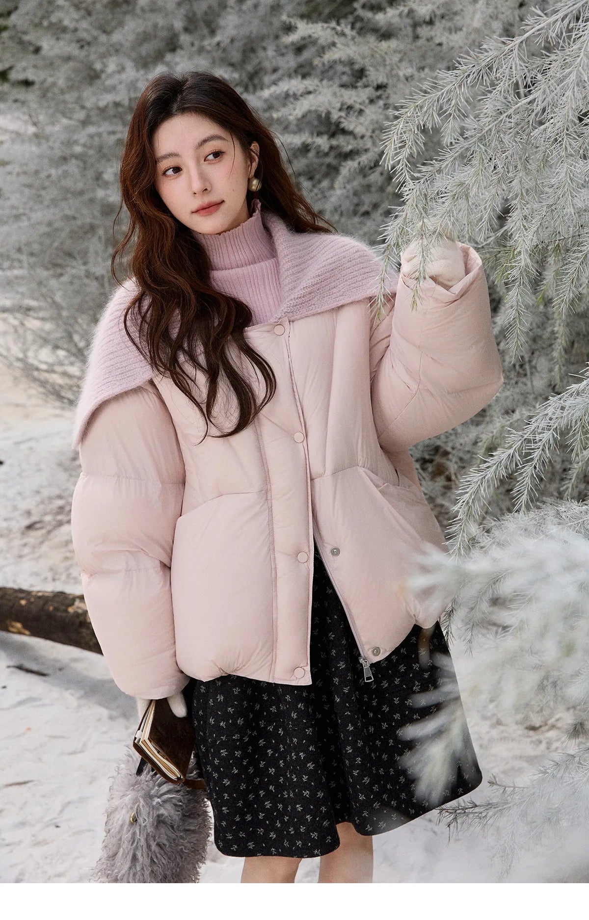 MISHOW Woolen Lapel Short Down Jacket 2025 Winter Women Thick Warm Down Jacket Pink Bread Jacket Commuting Outerwear MXE92Y0089