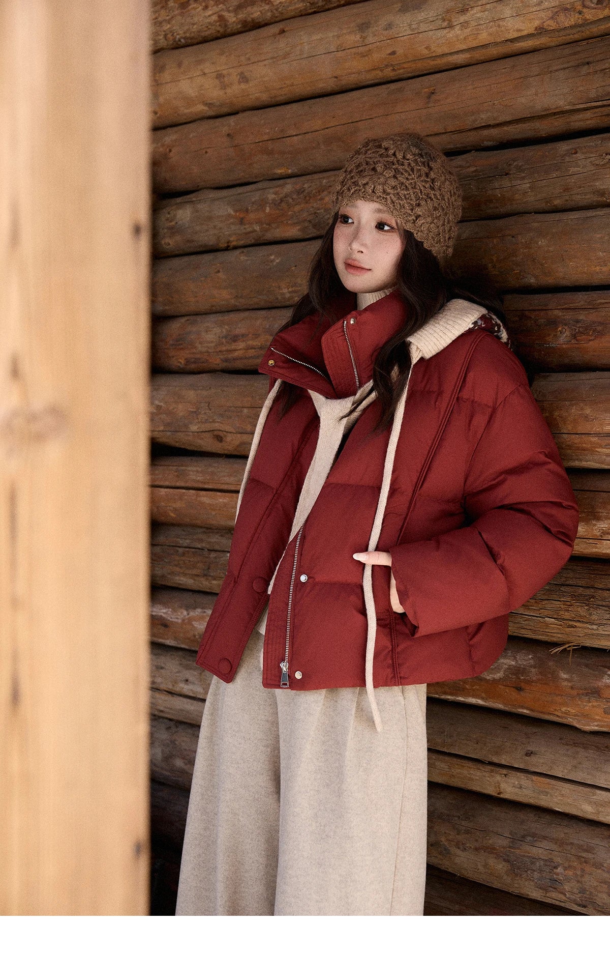 MISHOW Christmas Down Jacket with Jacquard Hat Winter 2025 90% White Duck Down Warm Coats Stand Neck Solid Down Coat MXE90Y0086