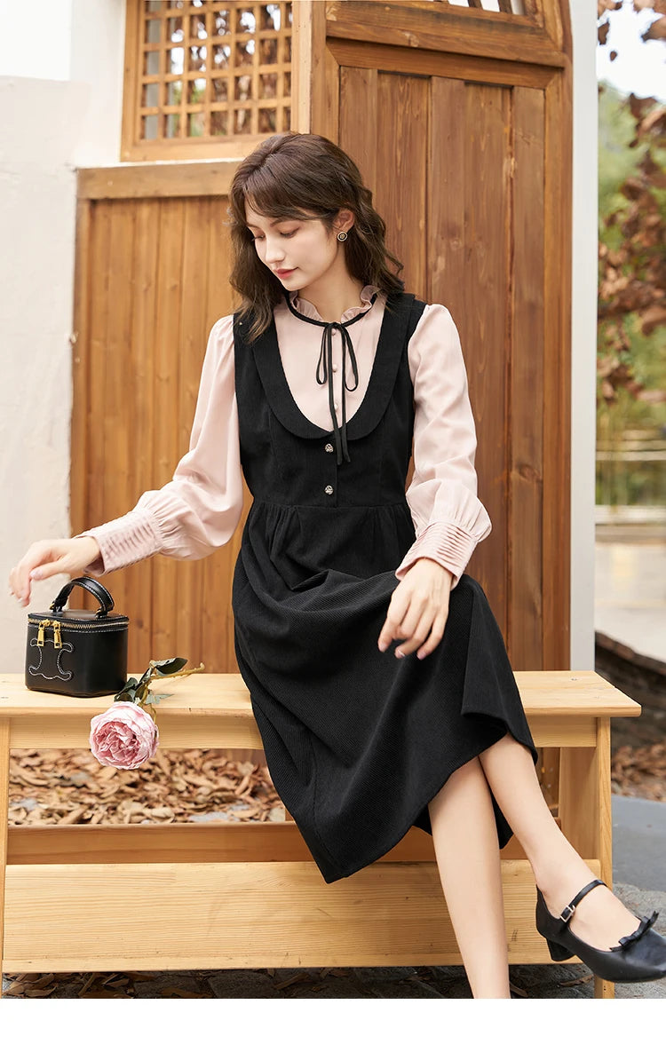MISHOW French Vintage Strap Dress Autumn 2025 A-LINE U-Neck Sleeveless Black Temperament Pullover Mid-Calf Dresses MXC43L1570