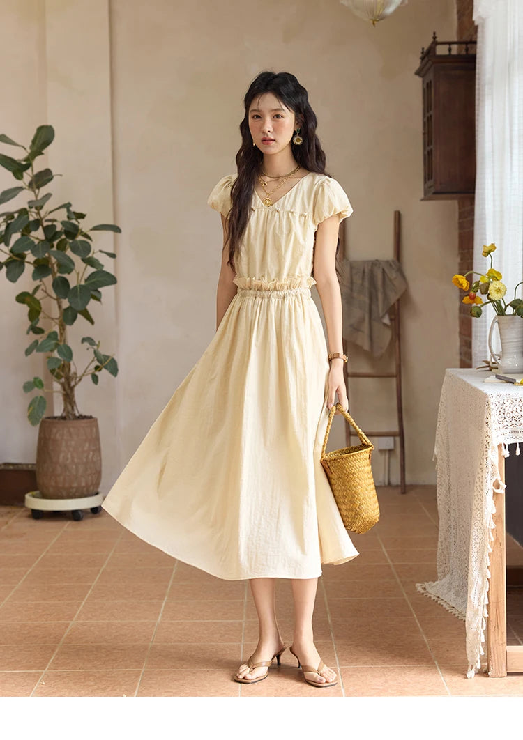Mishow Flower Bud Sleeve V-Neck Sash Dress MXE34L2238
