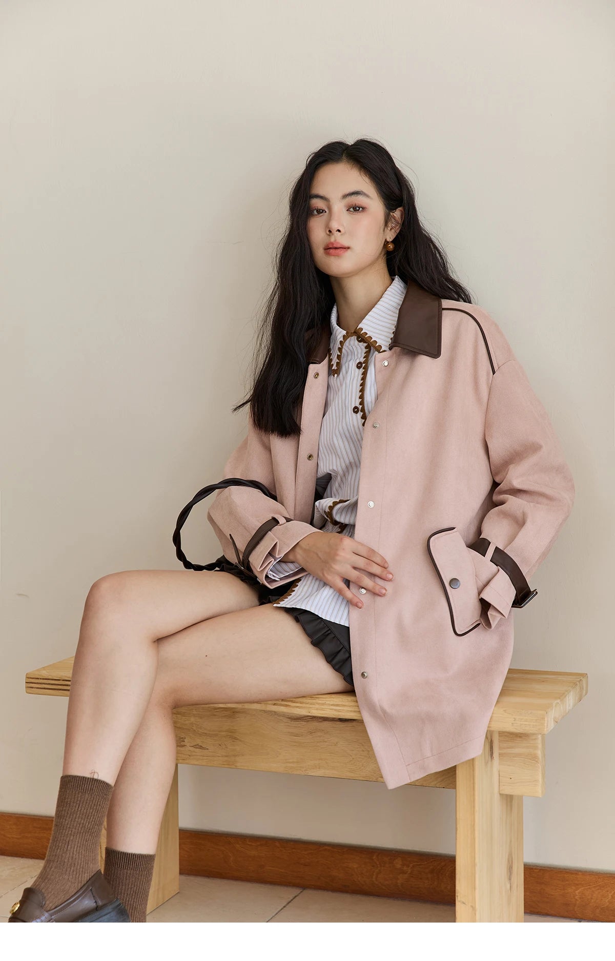 MISHOW Pink Jacket for Women 2025 Autumn New Commute Sweet Style Turn-down Collar Long Sleeve Mid-length Jacket MXE45W0845