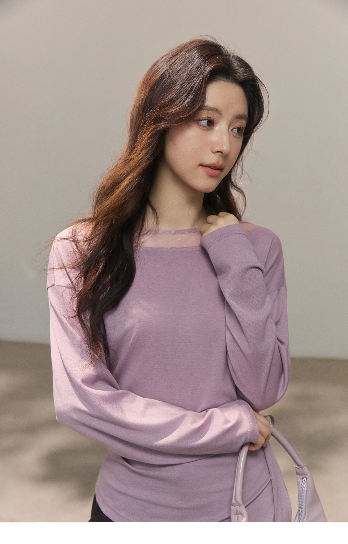 MISHOW Women's Mesh Wool Lace Polka Dot Splicing Tops 2026 Spring Boat Neck Slim Belt Twist Casual Solid T-Shirts MXF13Z3001