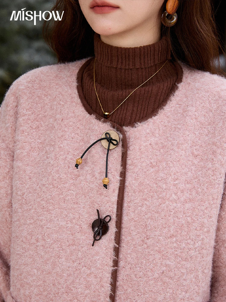 MISHOW Cotton Padded Warm Jacket Women 2025 Thickened Fur O-neck Coat Fold Over Contrasting Cuffs Windproof Outerwear MXE92W0986